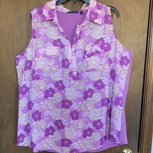 Architect retro floral print on front w pockets sleeveless 2X